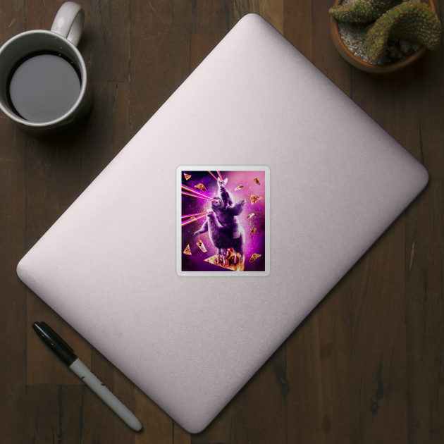 Laser Eyes Space Cat Riding Sloth, Llama - Rainbow by Random Galaxy